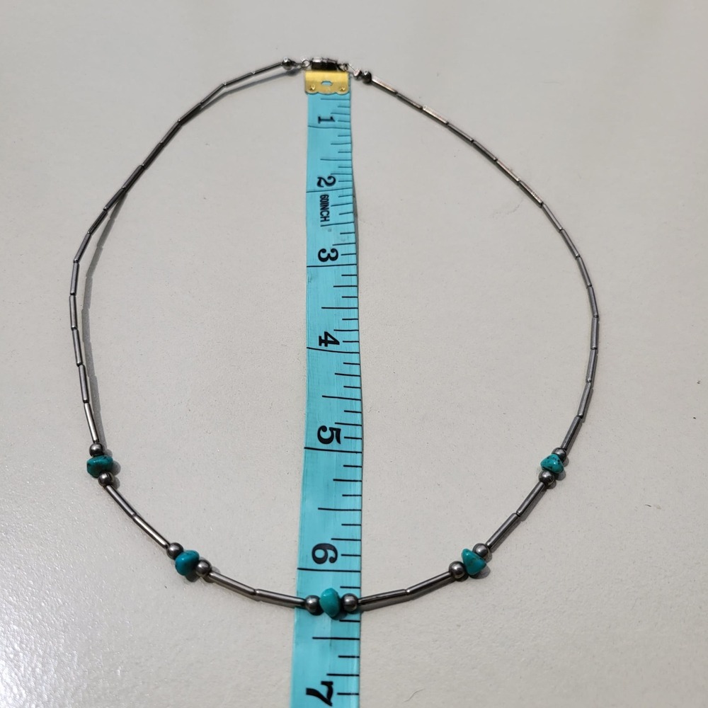 Vintage Liquid Sterling Silver Turquoise Necklace Blue Southwestern Native - Picture 4 of 5